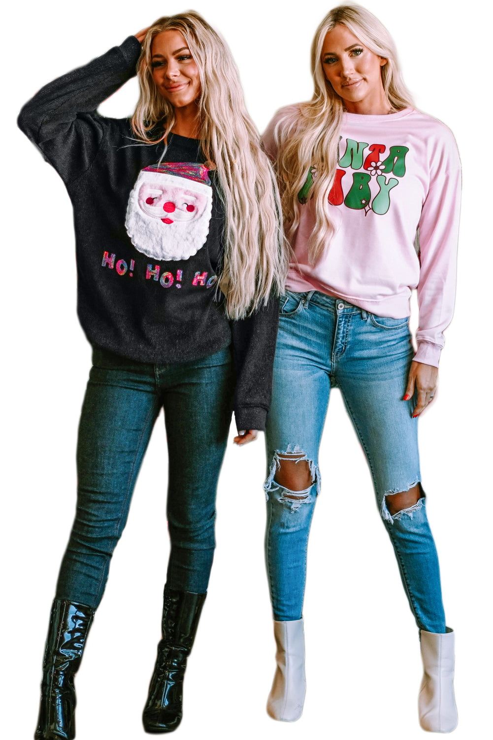 Pink SANTA BABY Sweet Floral Graphic Sweatshirt