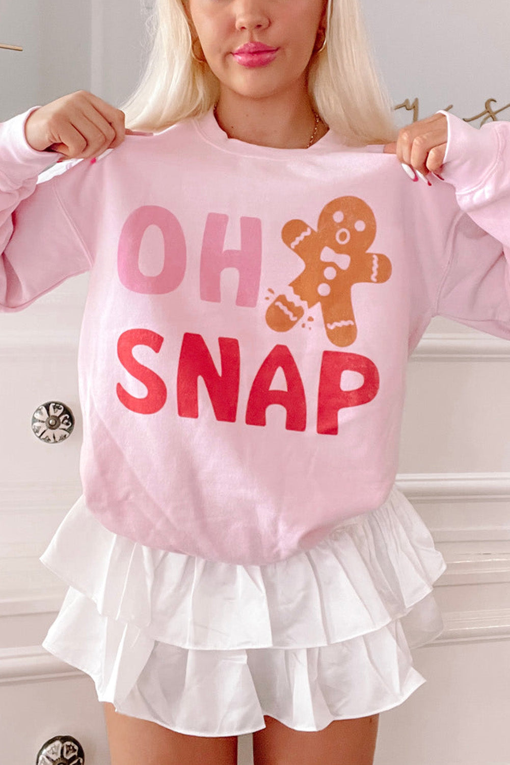 Pink OH SNAP Gingerbread Man Christmas Pullover Sweatshirt