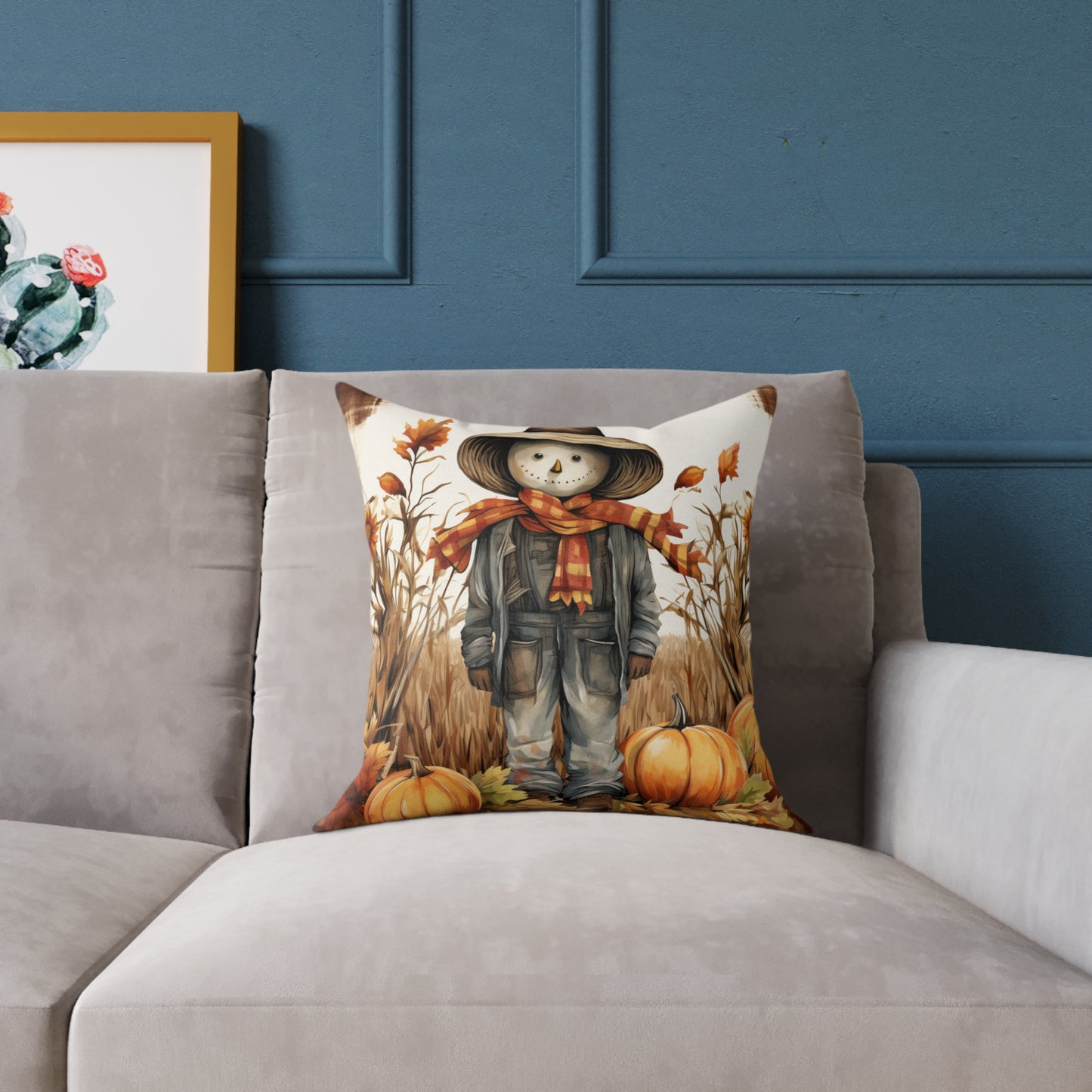 Autumn Scarecrow Square Poly Canvas Pillow