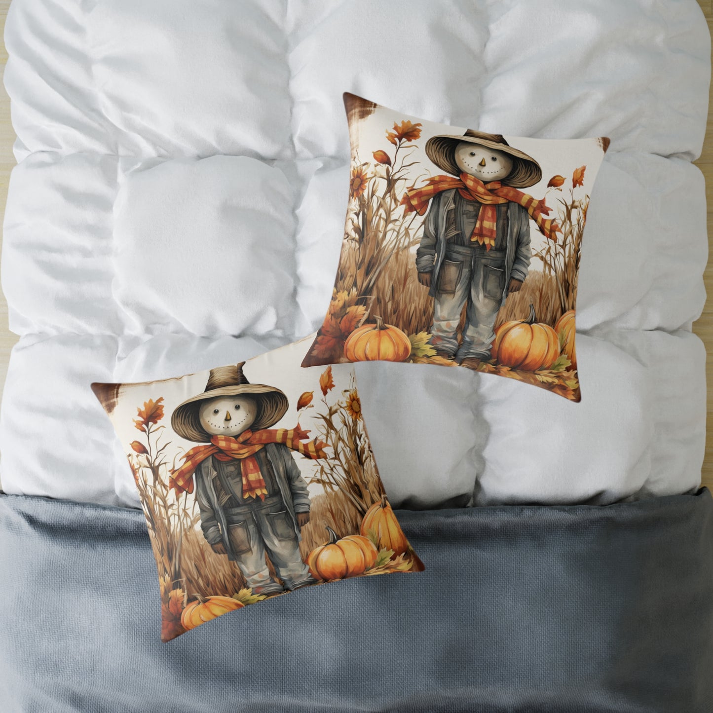 Autumn Scarecrow Square Poly Canvas Pillow