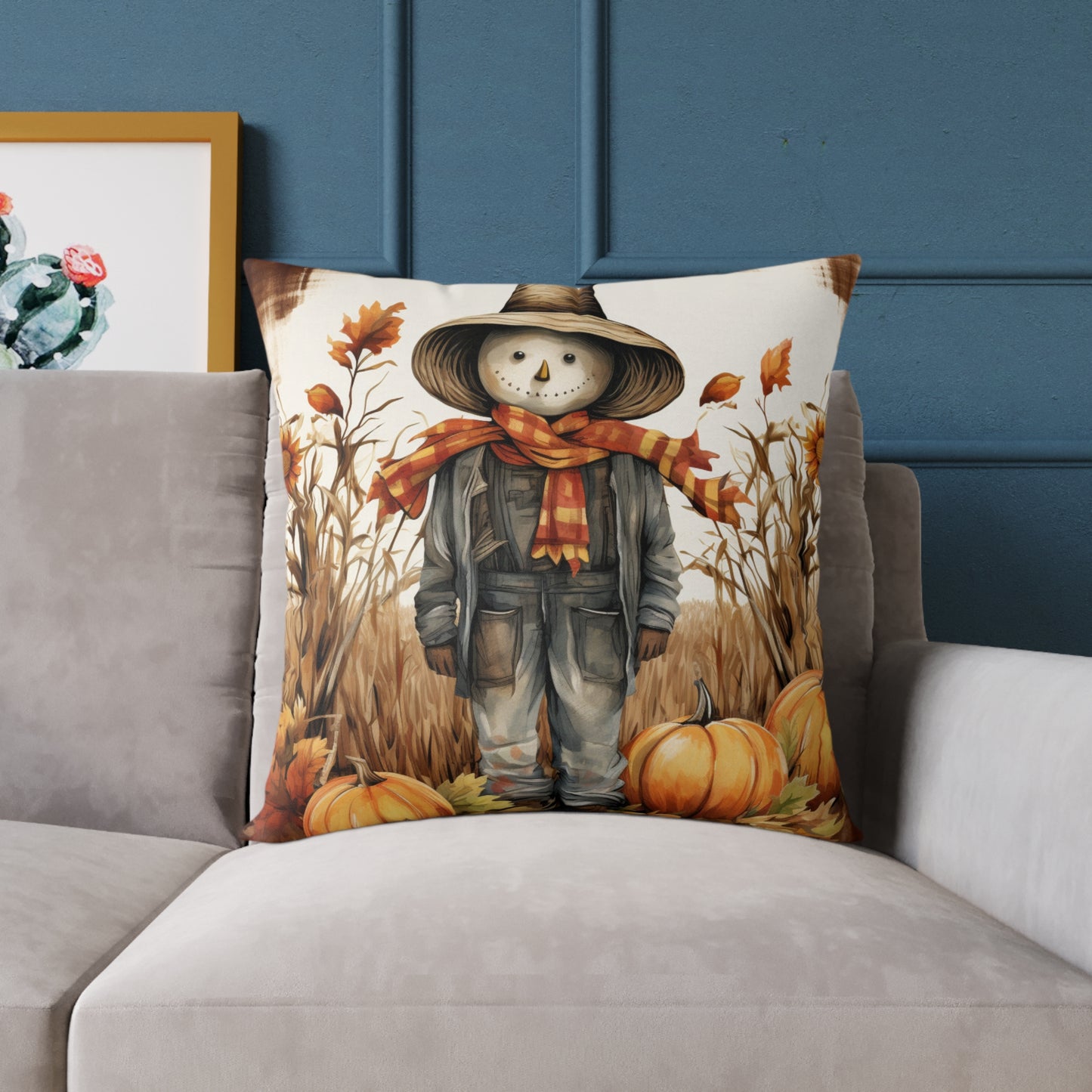 Autumn Scarecrow Square Poly Canvas Pillow