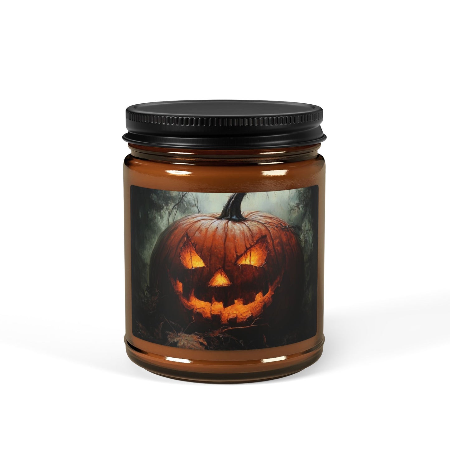 Jack-o-lantern Scented Soy Candle (Multi-Size, Amber Jar)