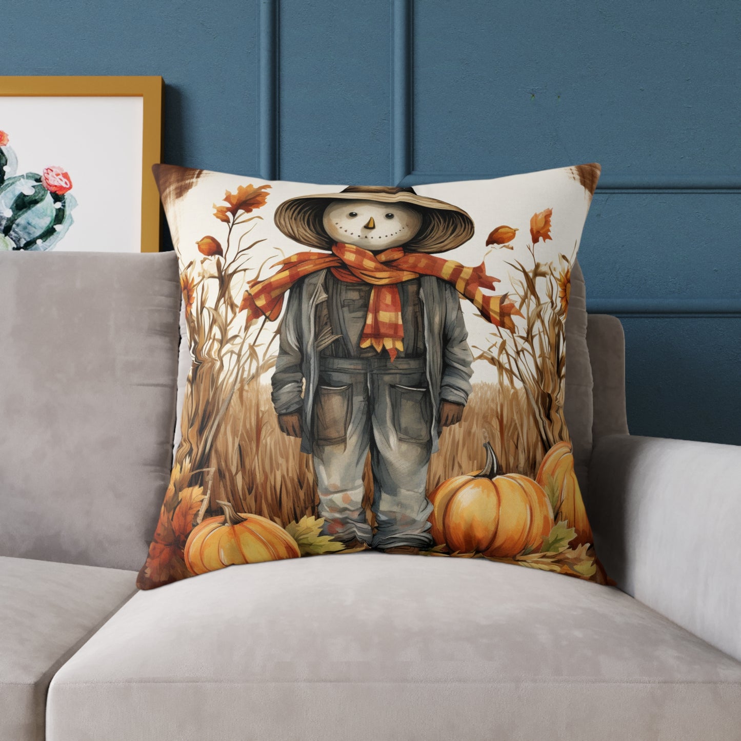 Autumn Scarecrow Square Poly Canvas Pillow