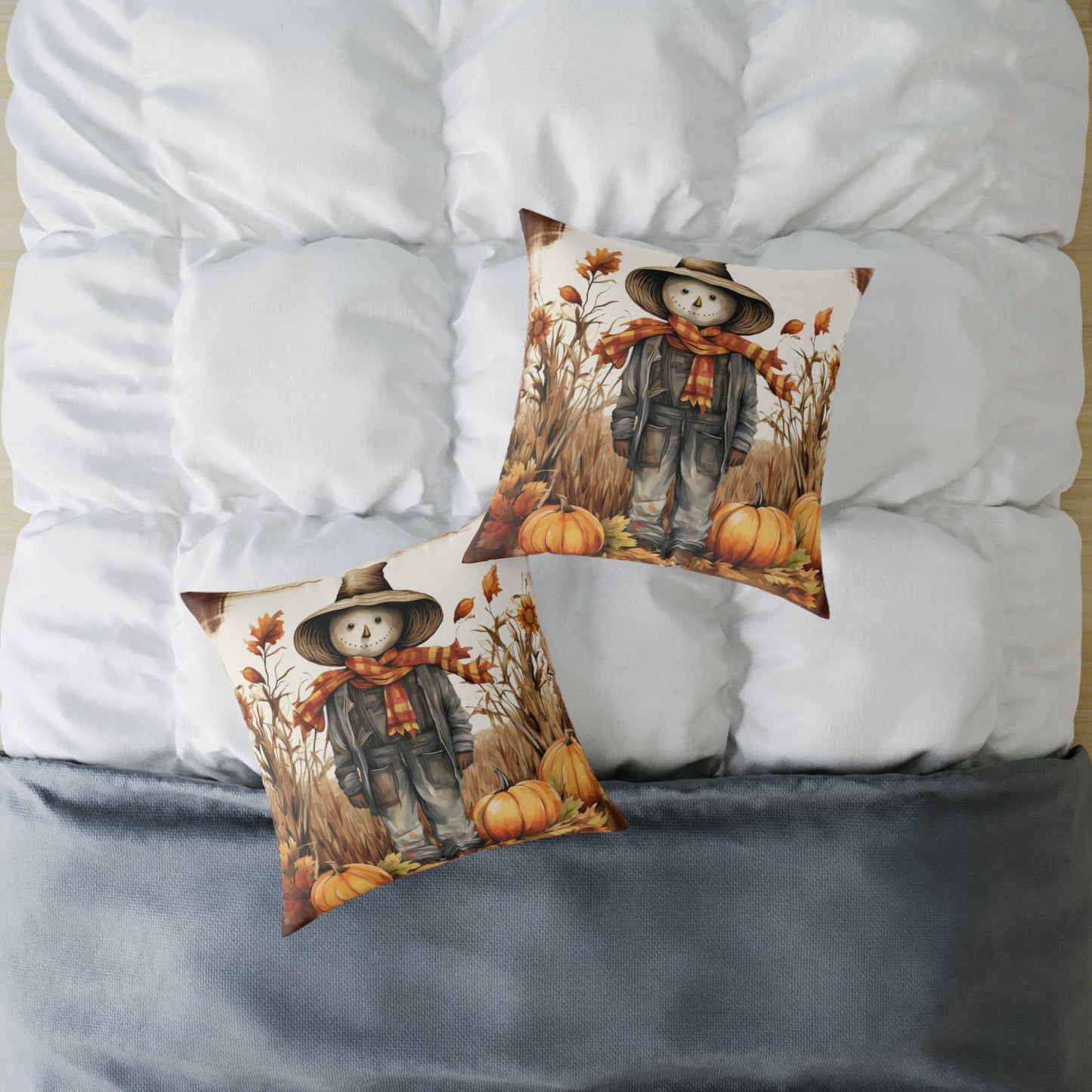 Autumn Scarecrow Square Poly Canvas Pillow