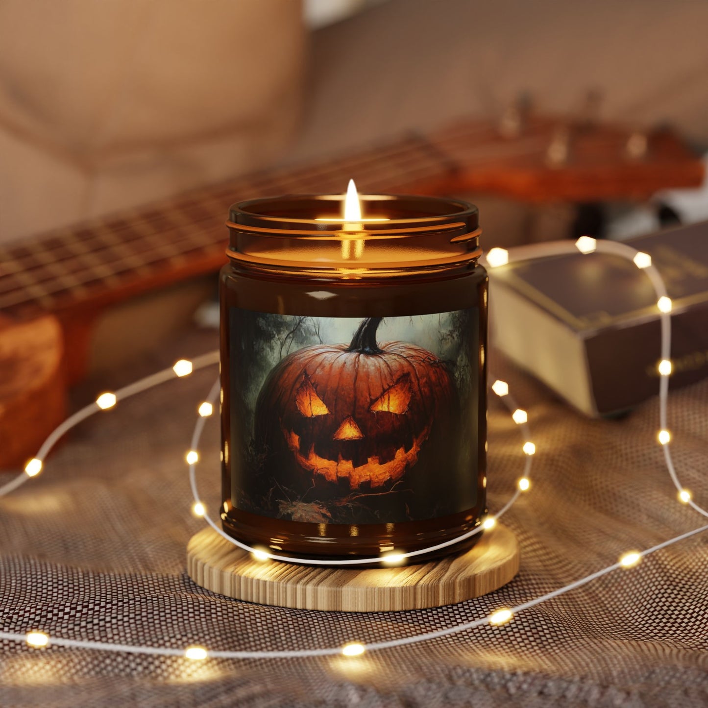 Jack-o-lantern Scented Soy Candle (Multi-Size, Amber Jar)