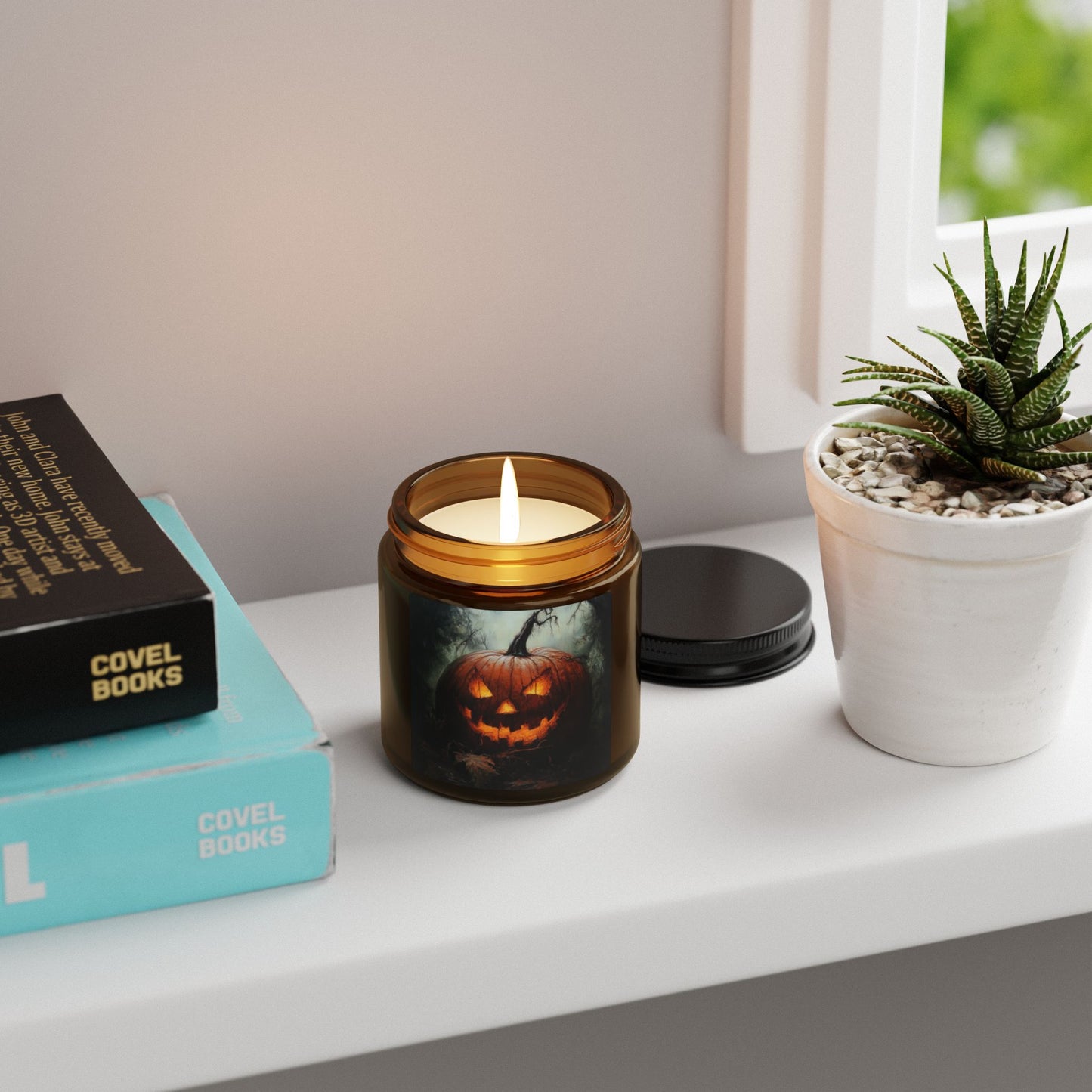 Jack-o-lantern Scented Soy Candle (Multi-Size, Amber Jar)