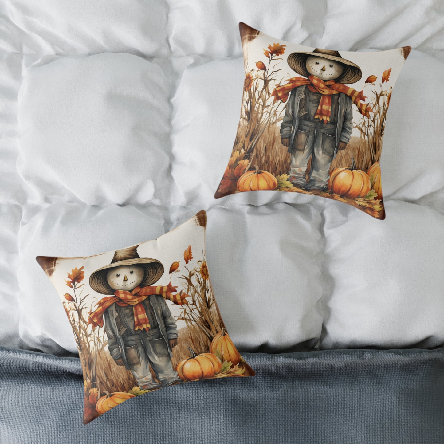 Autumn Scarecrow Square Poly Canvas Pillow