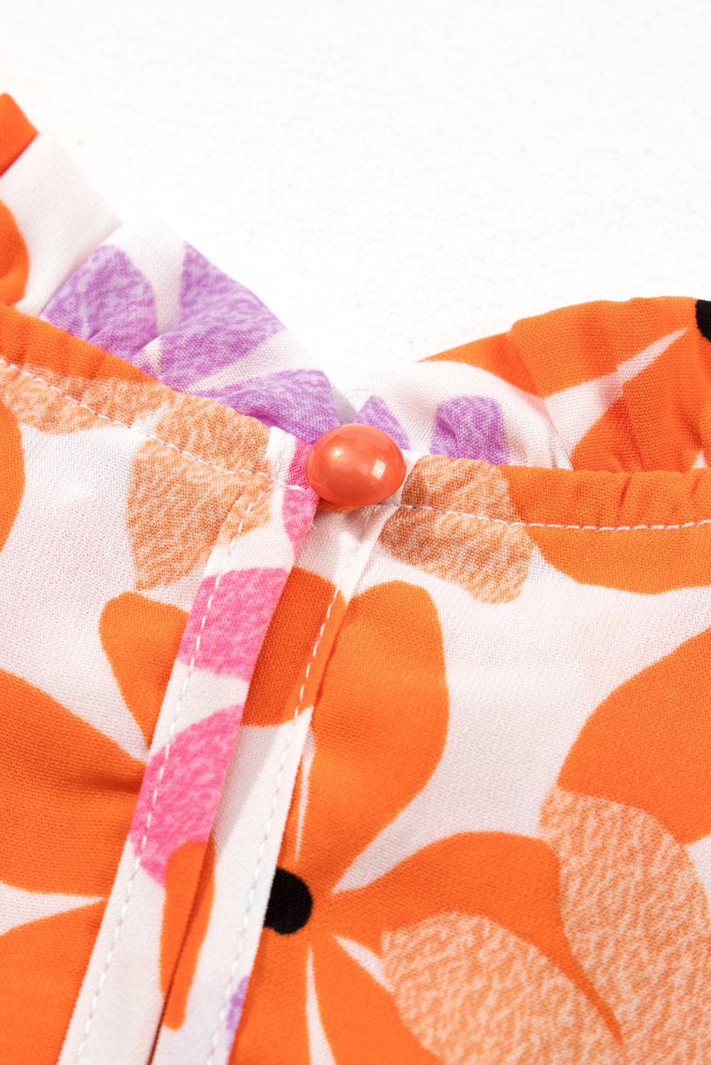 Orange Ruffled Sleeve Smocked Floral Top
