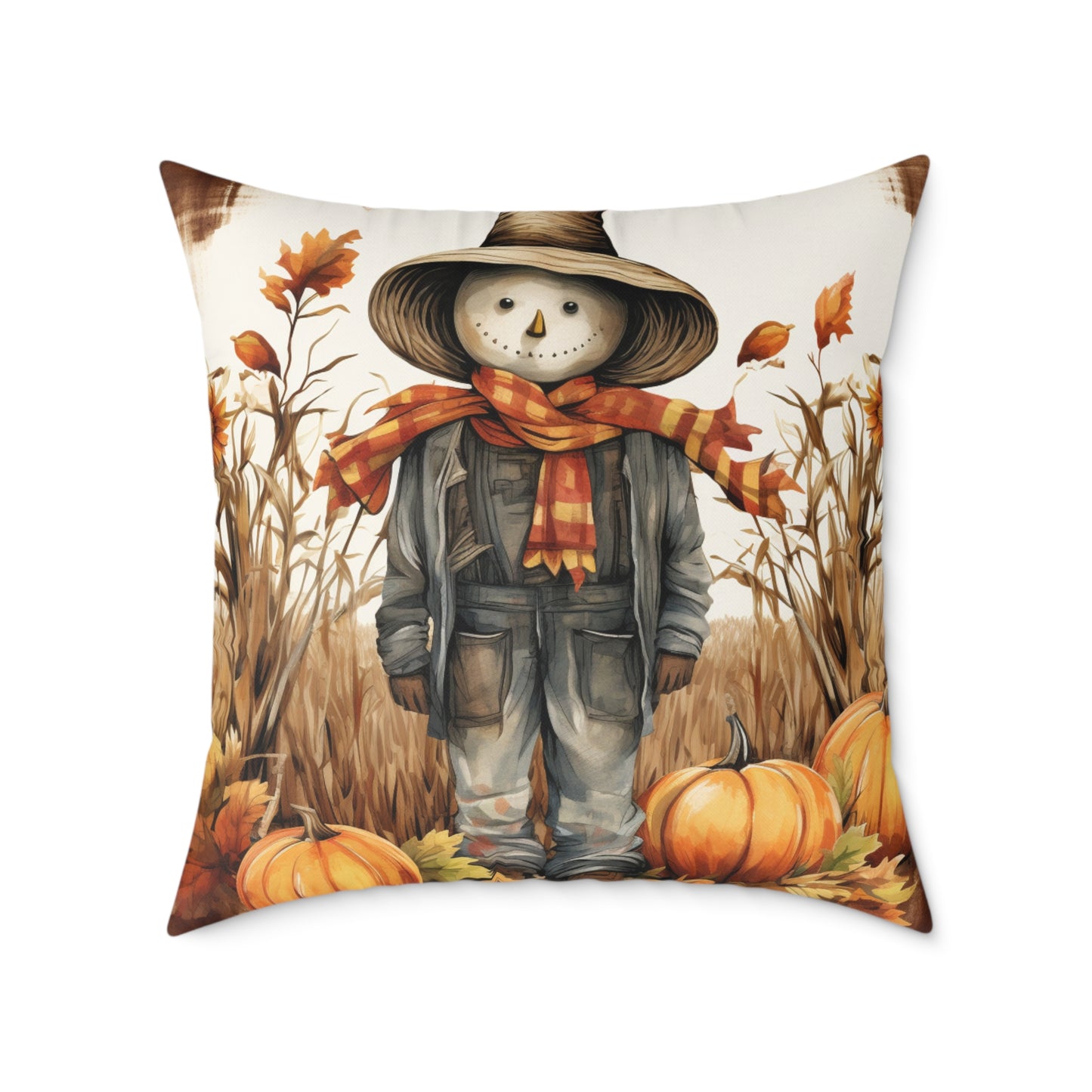 Autumn Scarecrow Square Poly Canvas Pillow