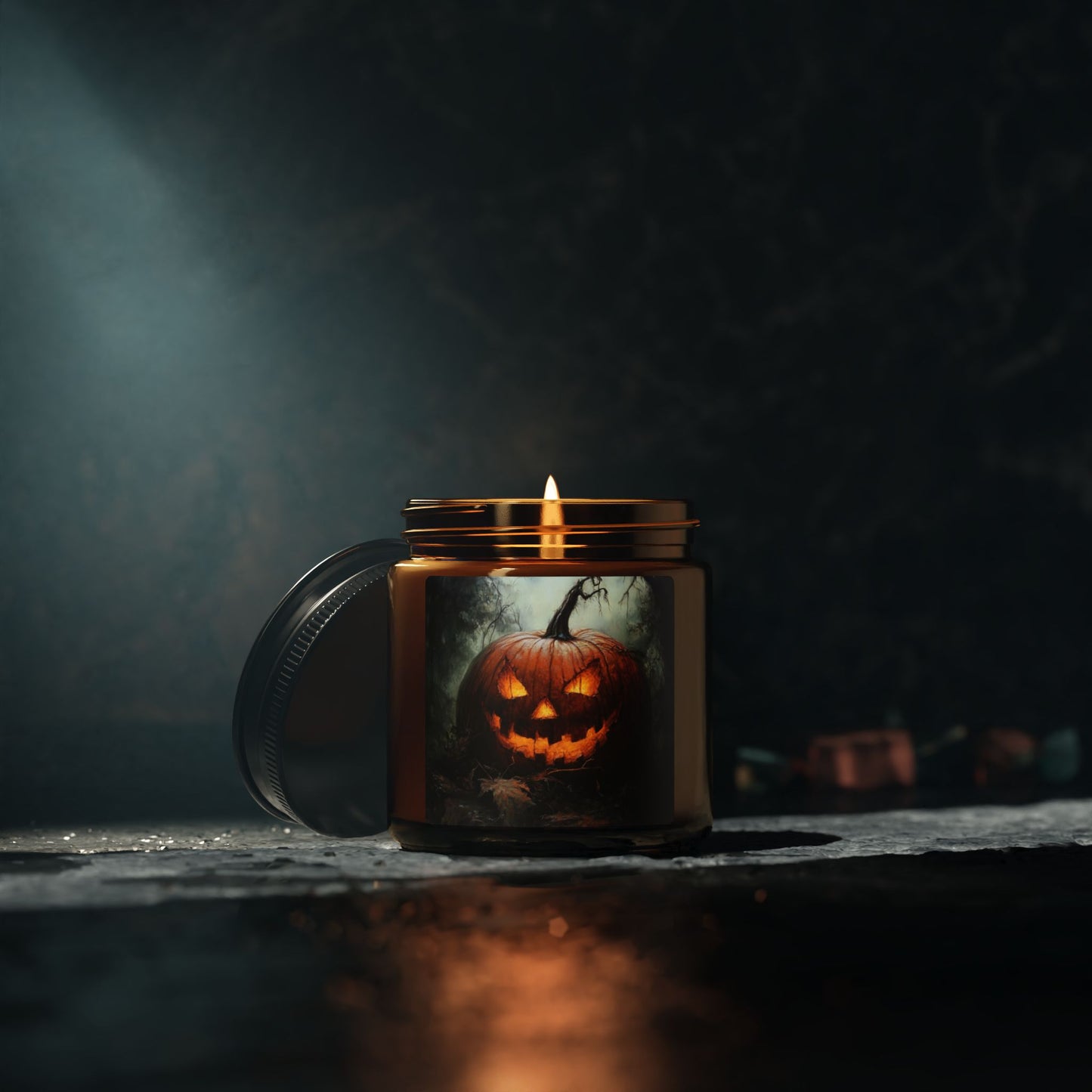 Jack-o-lantern Scented Soy Candle (Multi-Size, Amber Jar)