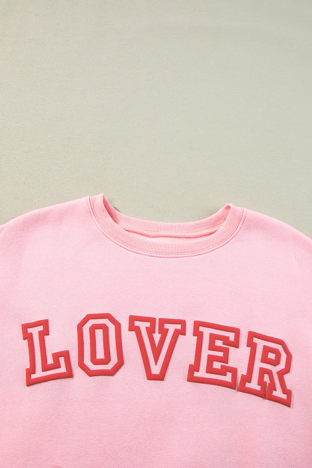 Pink LOVER Puff Print Drop Shoulder Pullover Sweatshirt