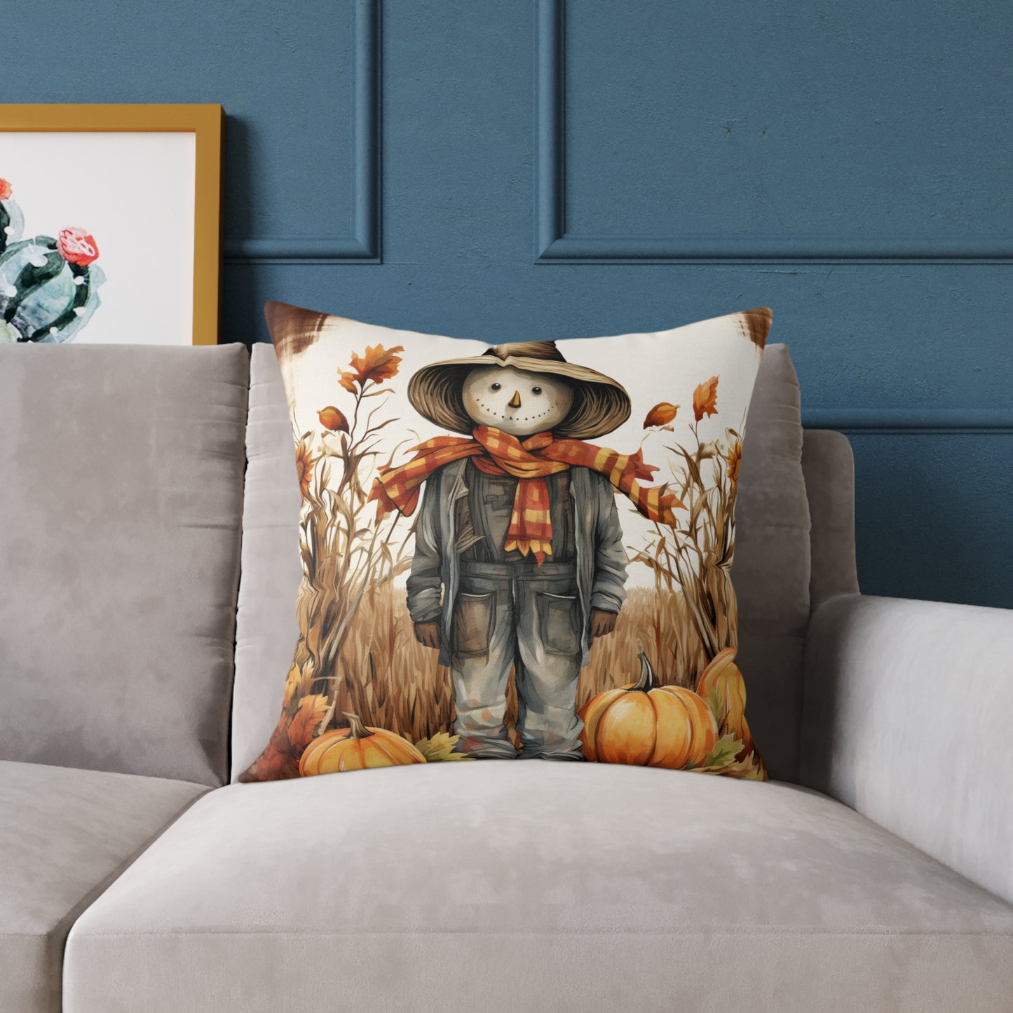 Autumn Scarecrow Square Poly Canvas Pillow