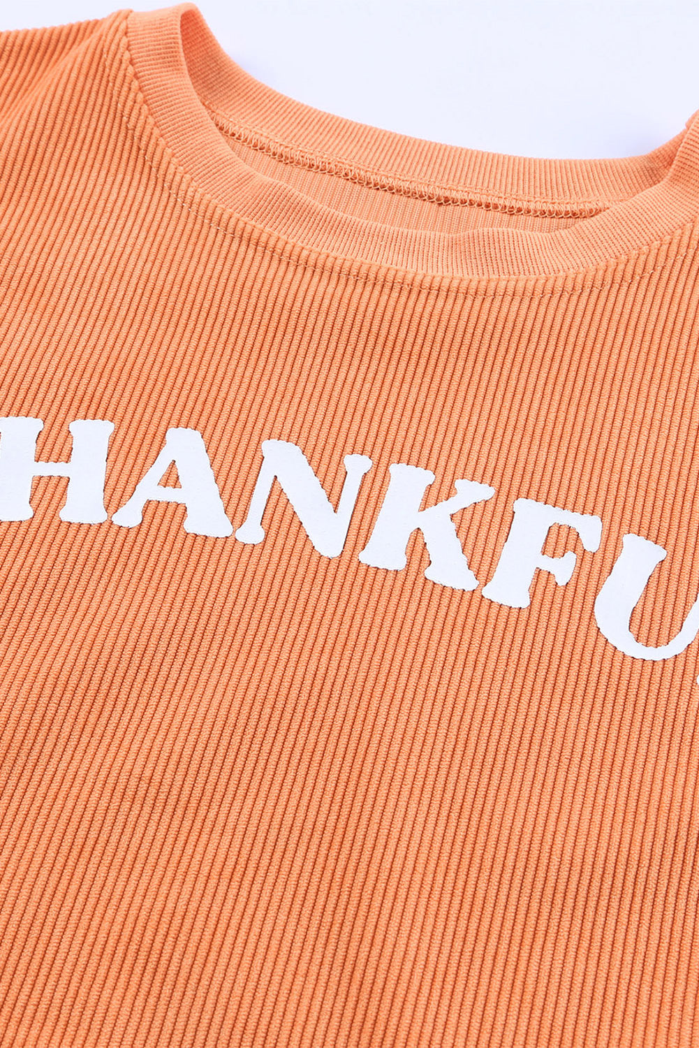 Orange THANKFUL Letter Graphic Corded Sweatshirt