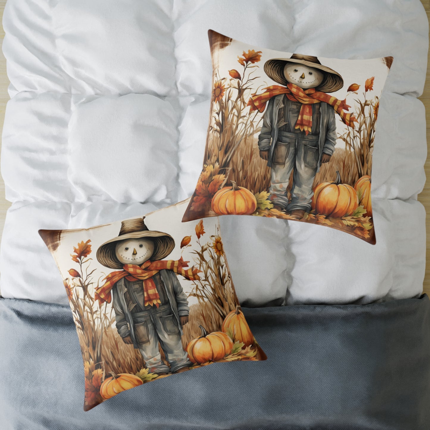 Autumn Scarecrow Square Poly Canvas Pillow