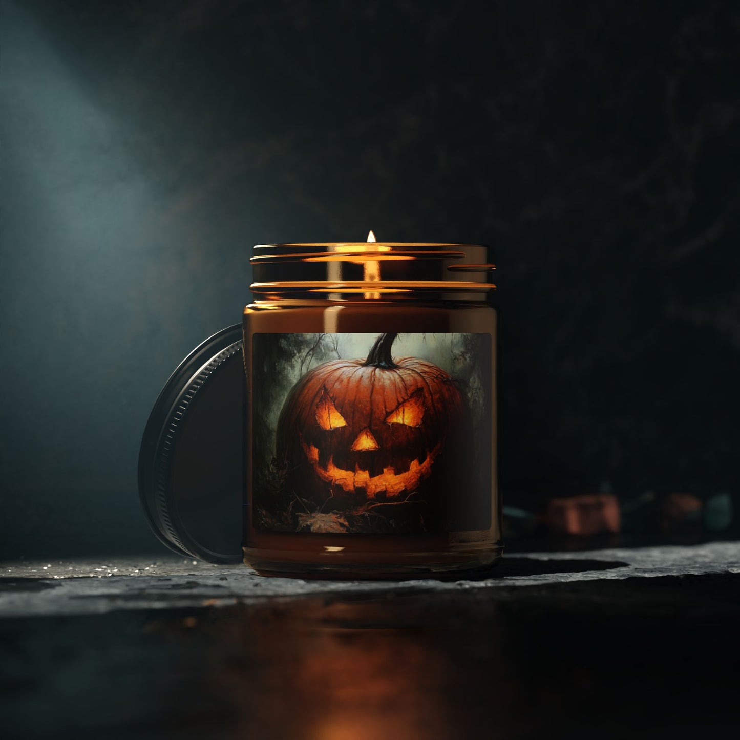 Jack-o-lantern Scented Soy Candle (Multi-Size, Amber Jar)