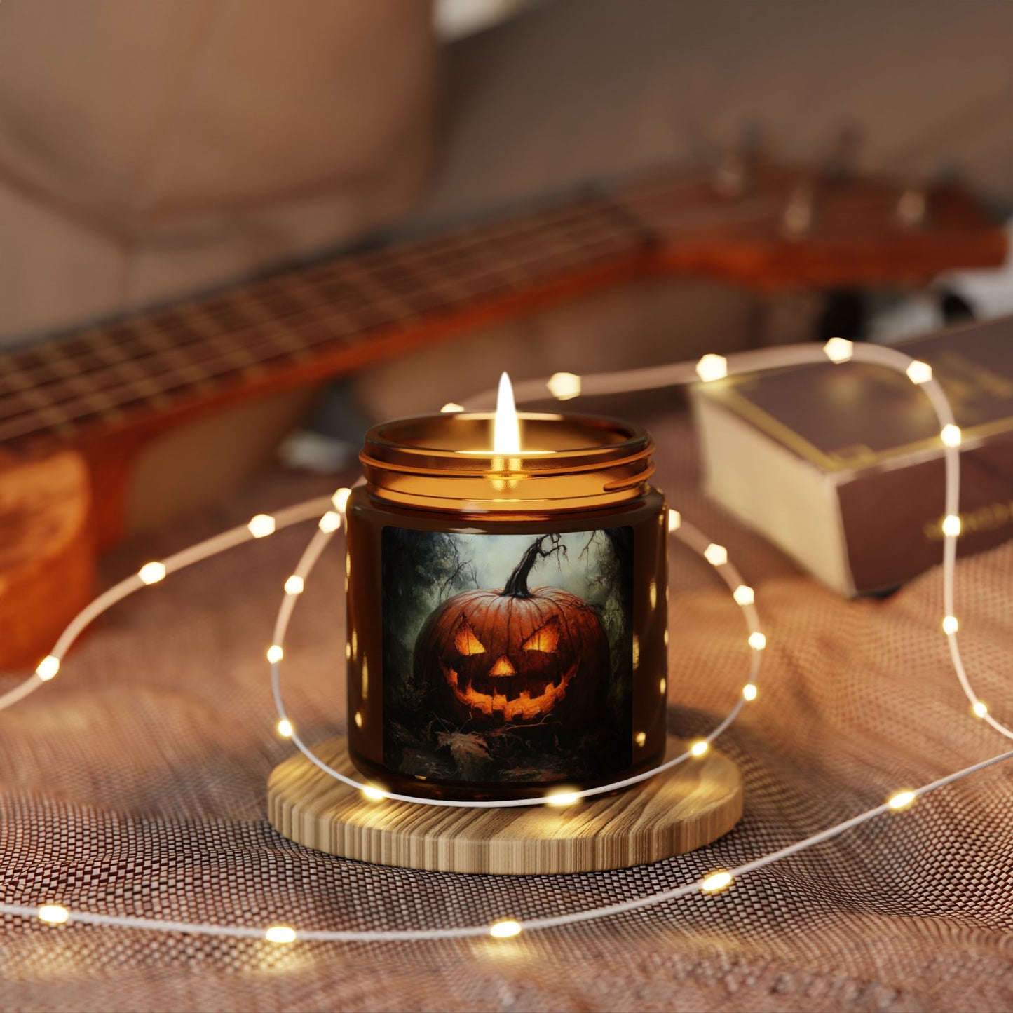 Jack-o-lantern Scented Soy Candle (Multi-Size, Amber Jar)