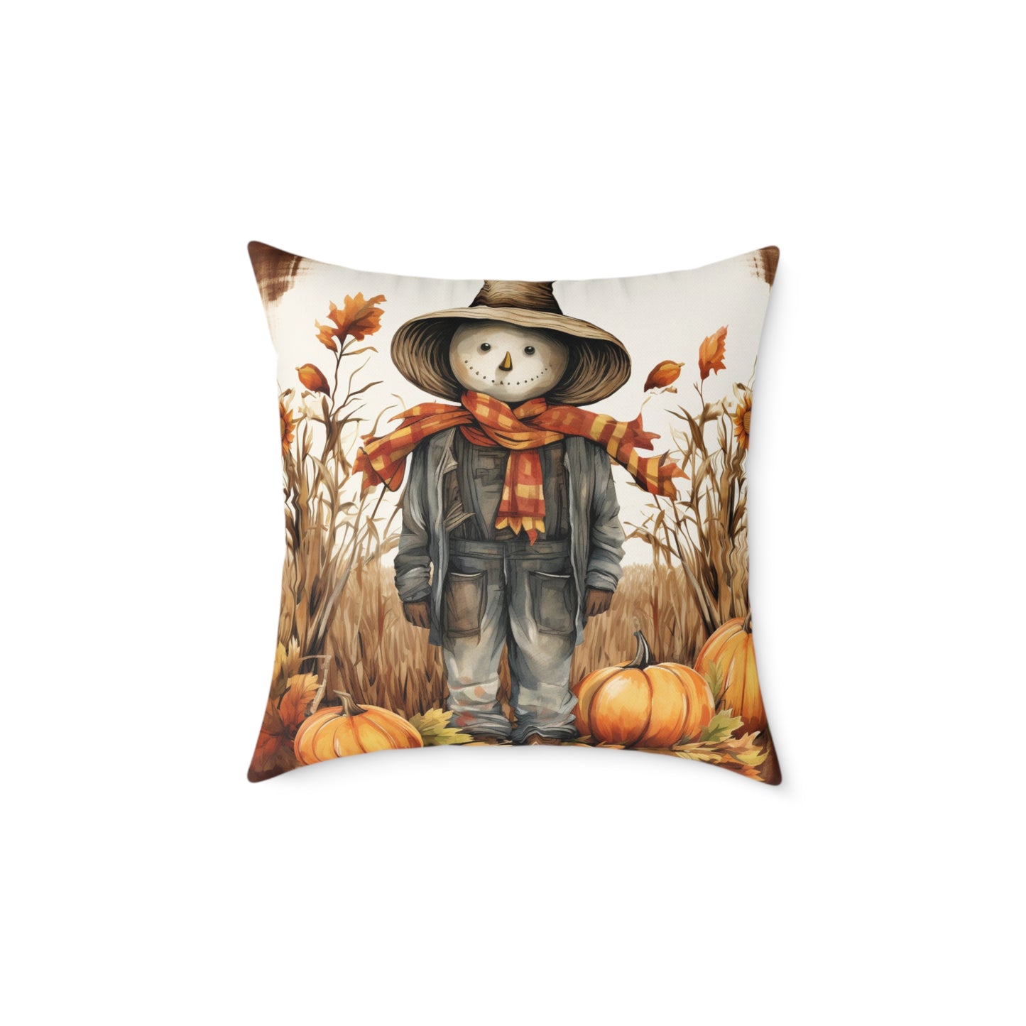 Autumn Scarecrow Square Poly Canvas Pillow