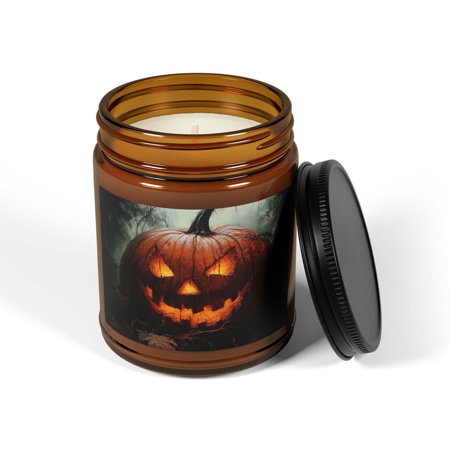 Jack-o-lantern Scented Soy Candle (Multi-Size, Amber Jar)