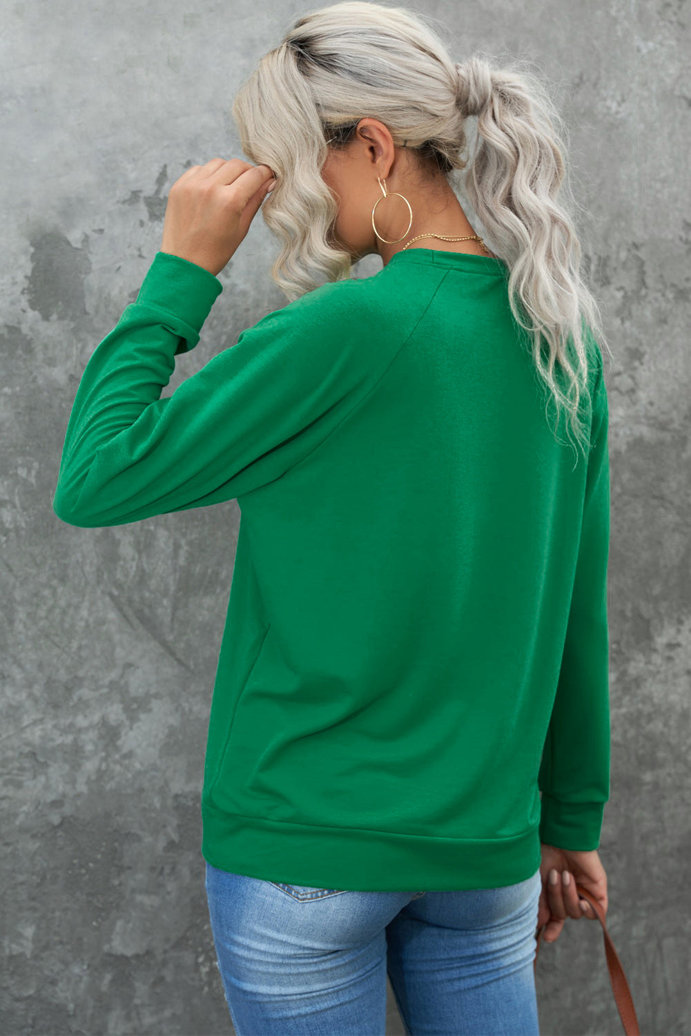 Green St. Patricks LUCKY Clover Print Raglan Sleeve Sweatshirt