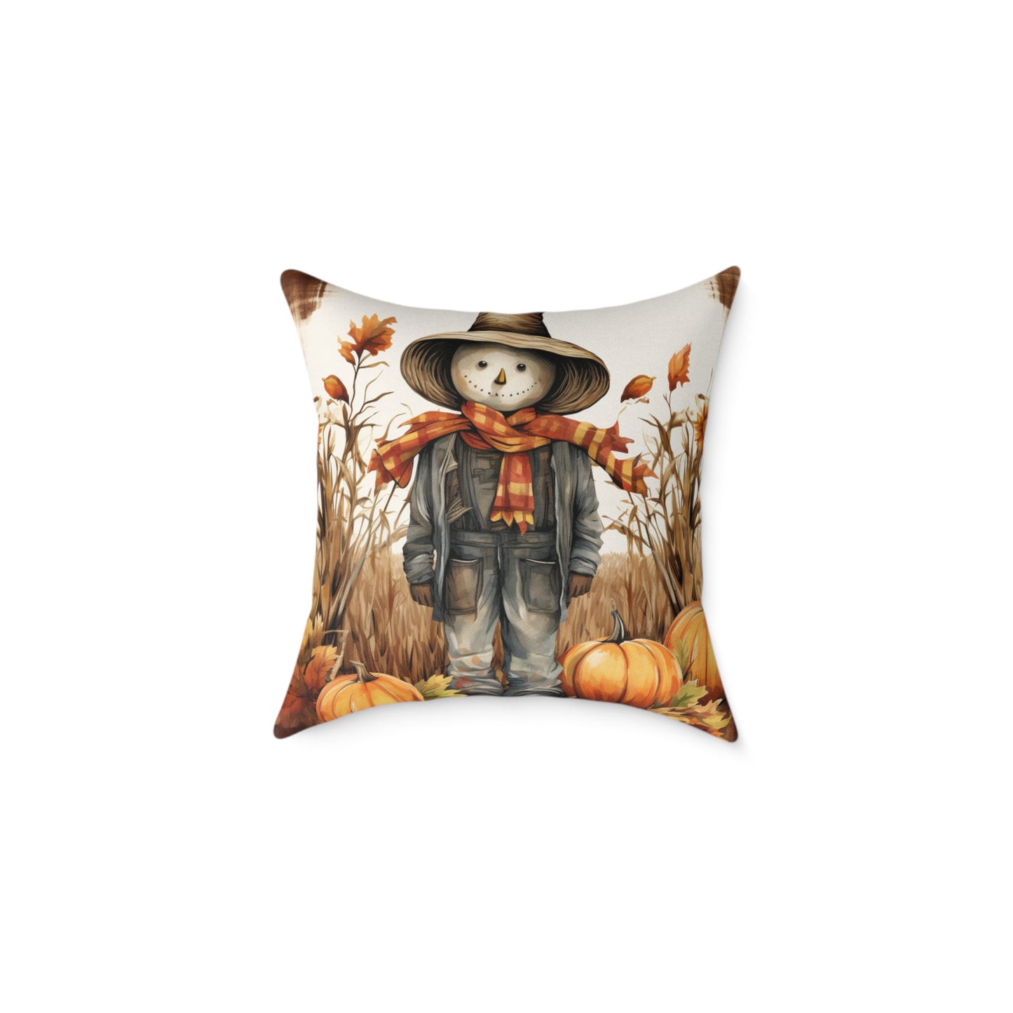 Autumn Scarecrow Square Poly Canvas Pillow