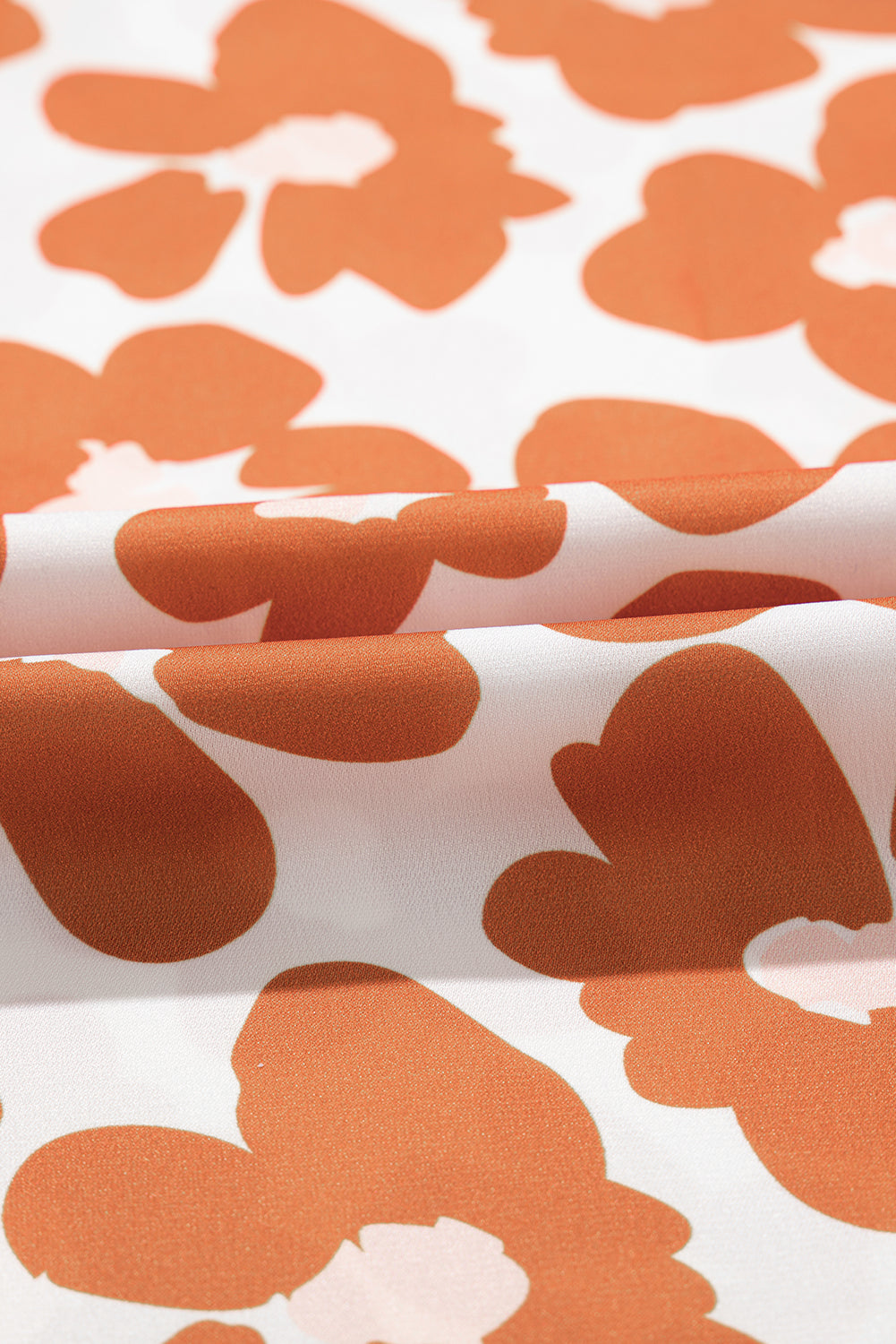 Orange Plus Size Floral Print Drawstring V Neck Short Sleeve Blouse