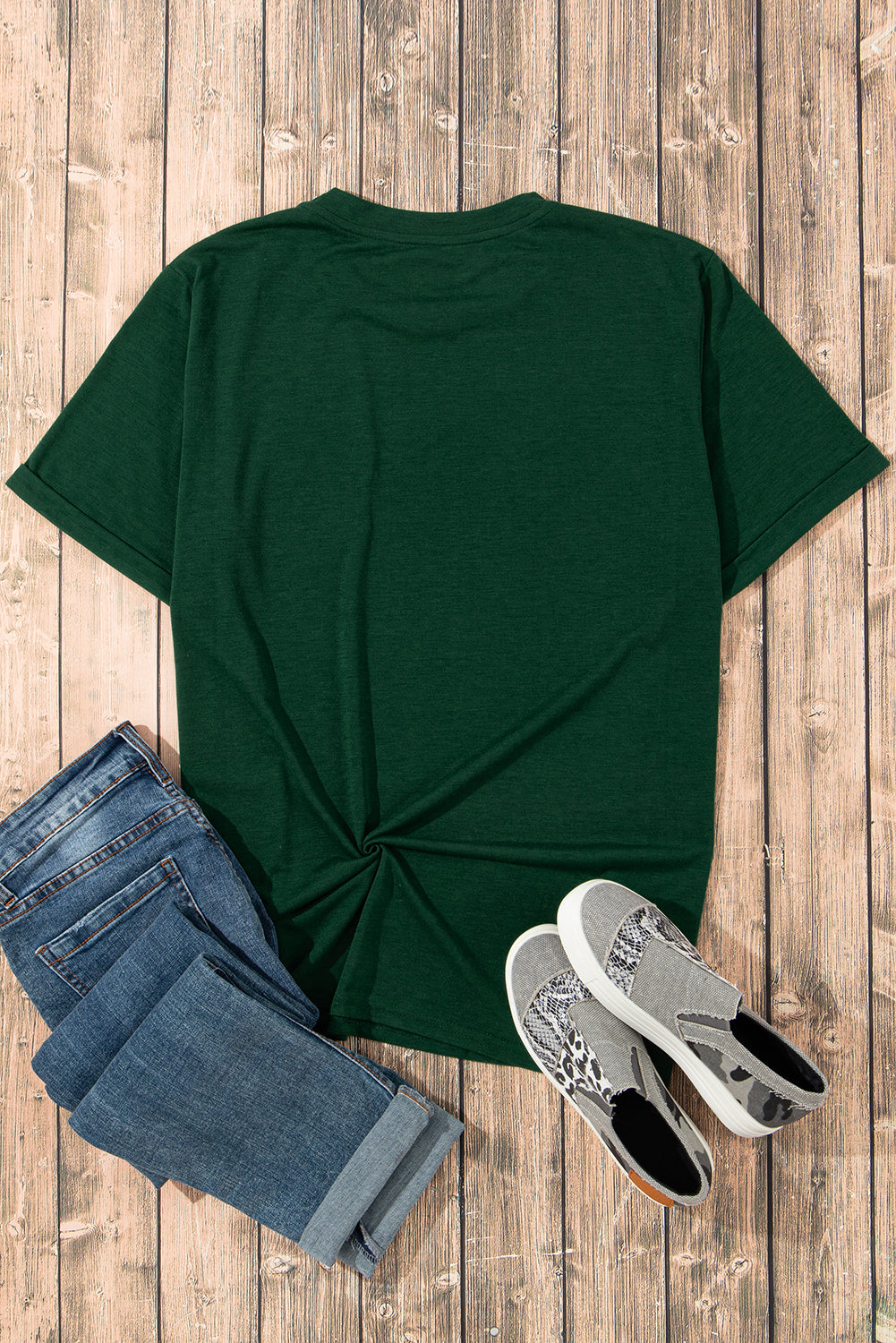 Green St Patrick Clover Patch Sequin Graphic T-shirt