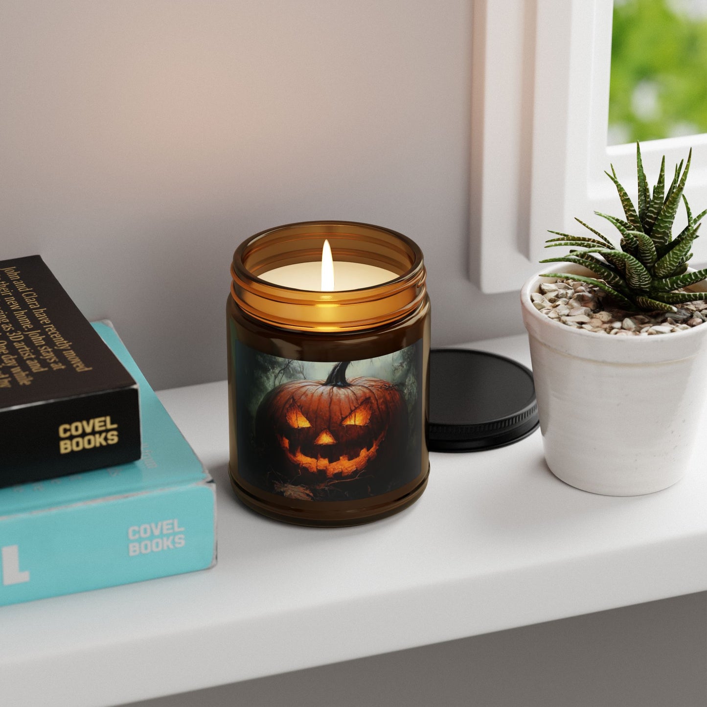 Jack-o-lantern Scented Soy Candle (Multi-Size, Amber Jar)