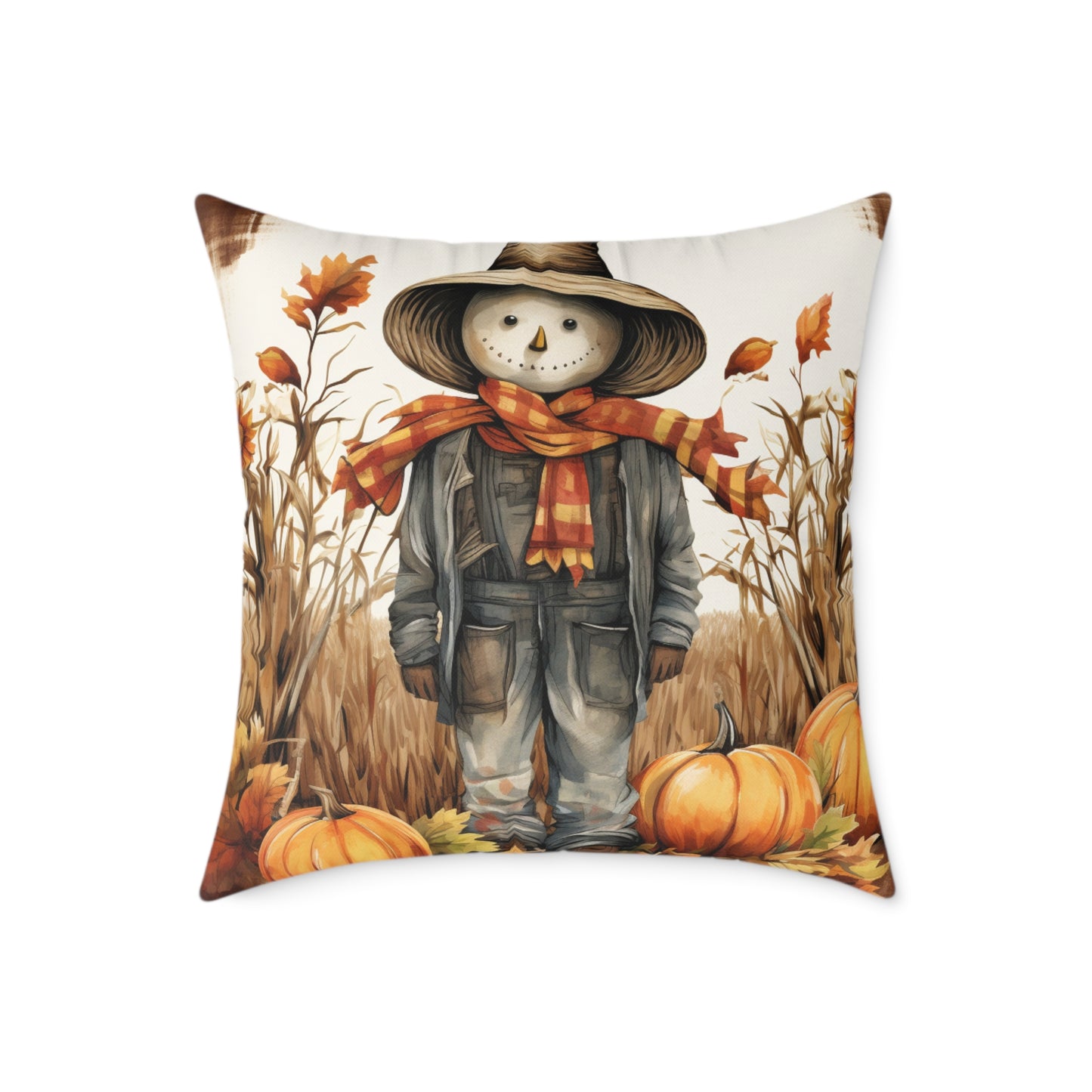 Autumn Scarecrow Square Poly Canvas Pillow