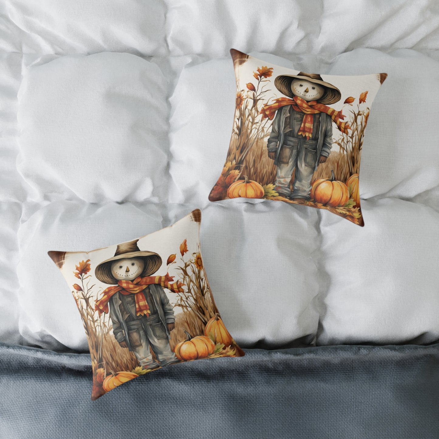 Autumn Scarecrow Square Poly Canvas Pillow