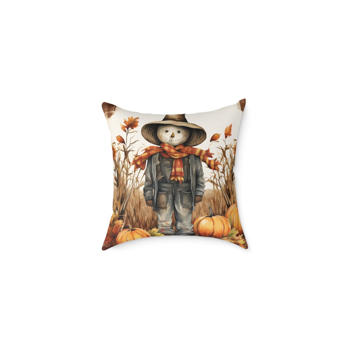 Autumn Scarecrow Square Poly Canvas Pillow