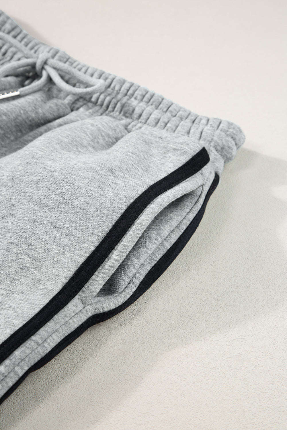 Light Grey Solid Color Side Striped Sweatshirt Active Set