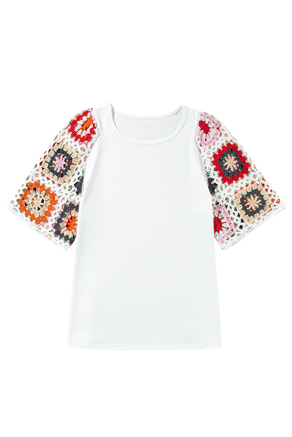 White Floral Crochet Short Sleeve Top